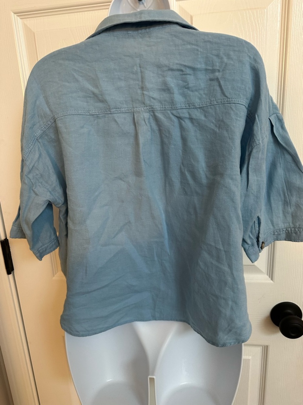 Zara Soft Blue Linen oversized crop Top - Picture 3 of 5